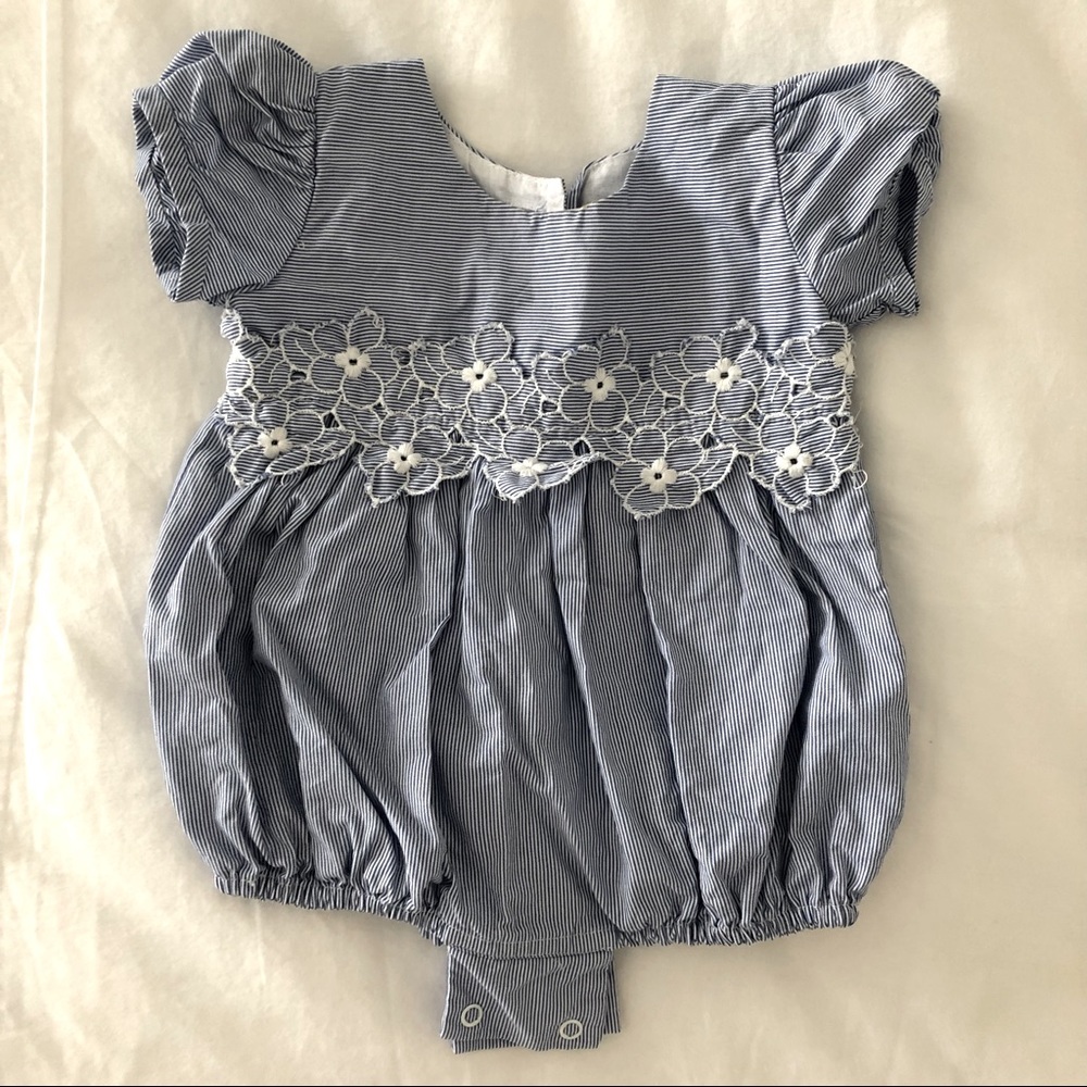Isabel Garreton Blue White Striped Lace Bubble, 6M